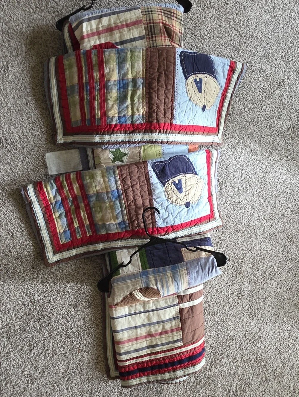Pottery Barn Kids Patchwork Quilted Bed Runner in Blue, Green, Red, Tan